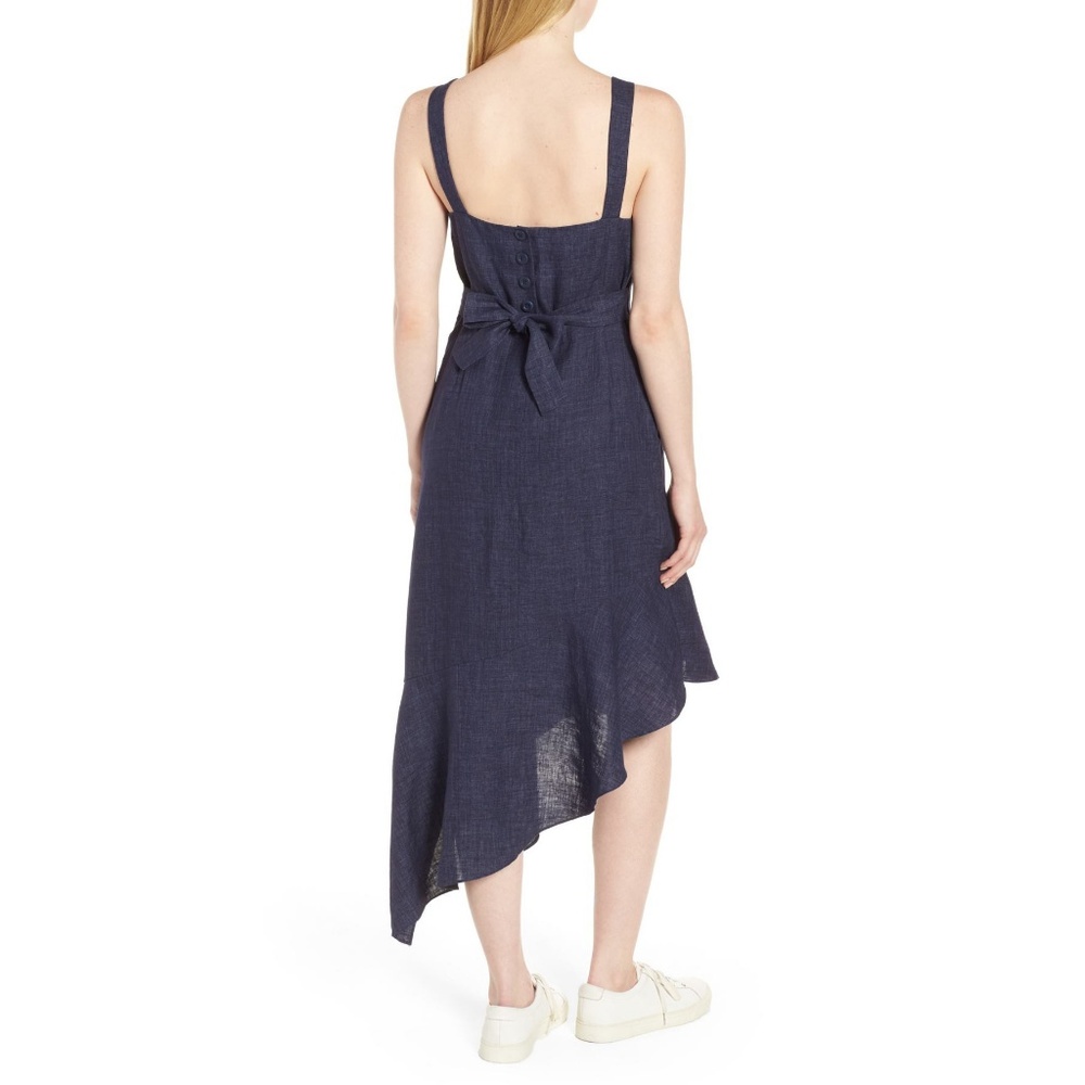 NWT Nordstrom Signature Asymmetric Hem Linen Dress - Picture 2 of 3